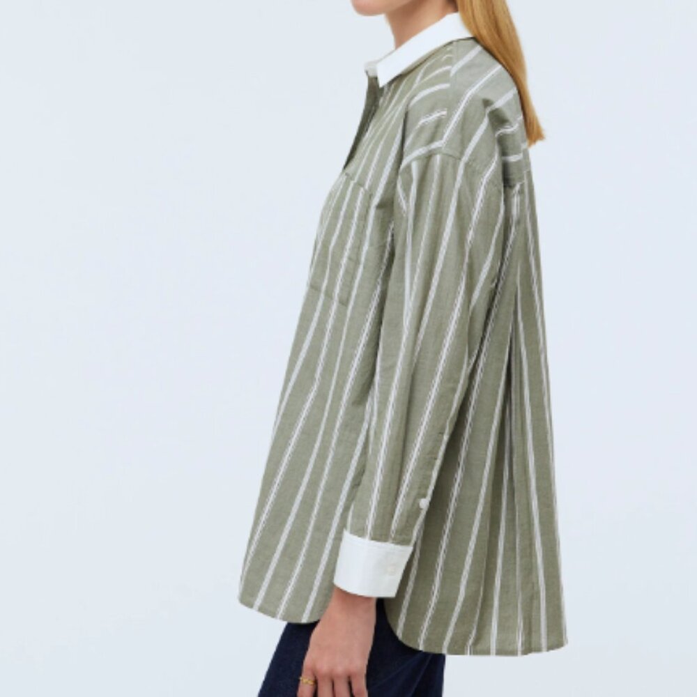 Madewell Olive Green Striped Button Down Shirt - Picture 4 of 13